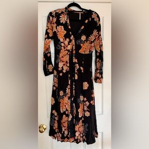 Free People black long sleeve floral maxi dress